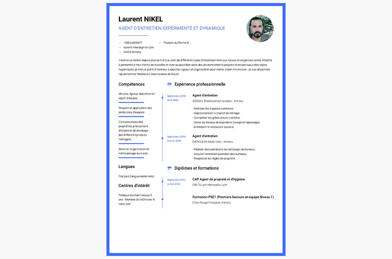 cv agent entretien